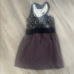 Mini dress black lace top brown skirt L